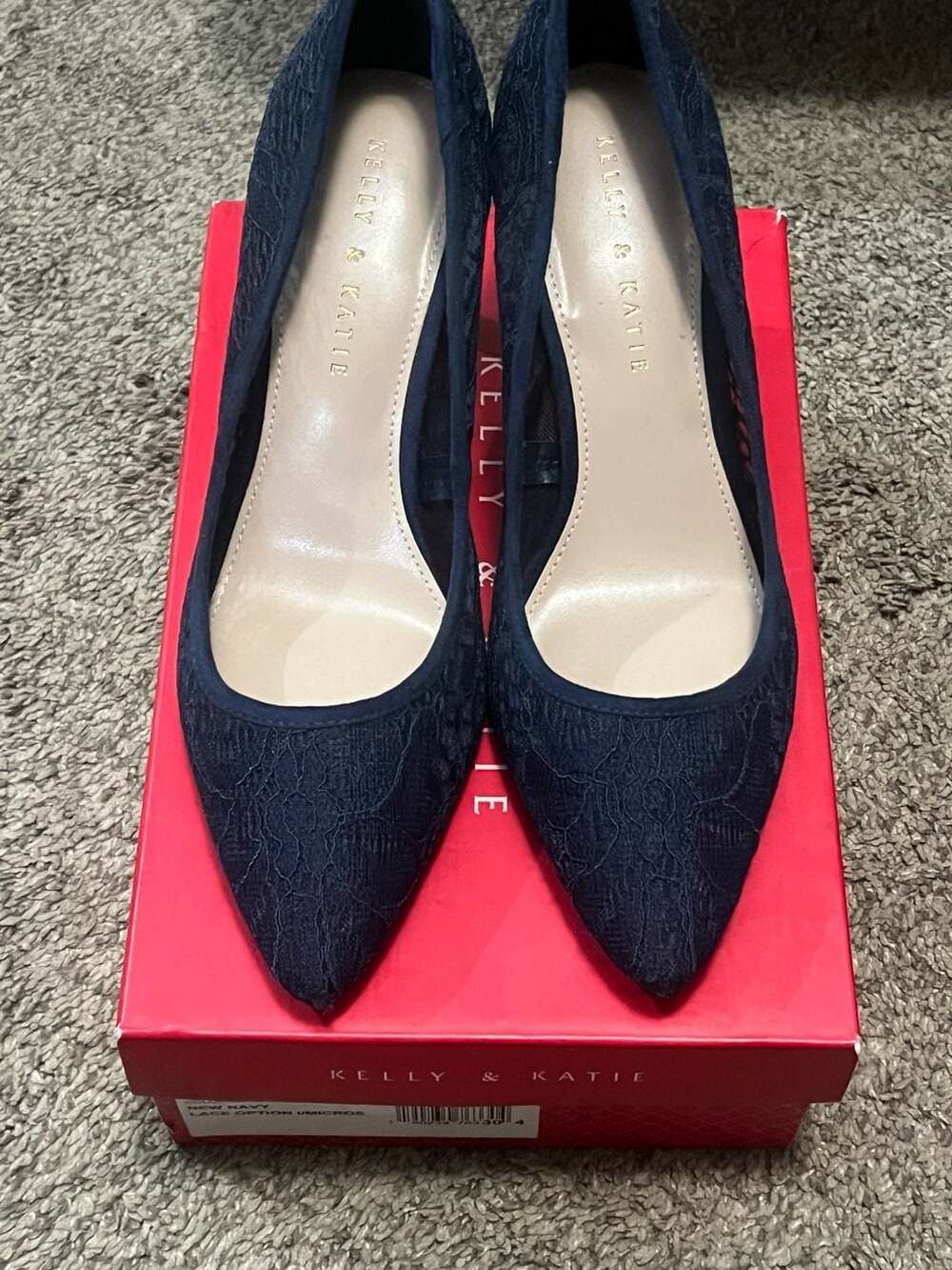 Kelly & Katie Navy Lace Pointed Toe Stiletto Pumps